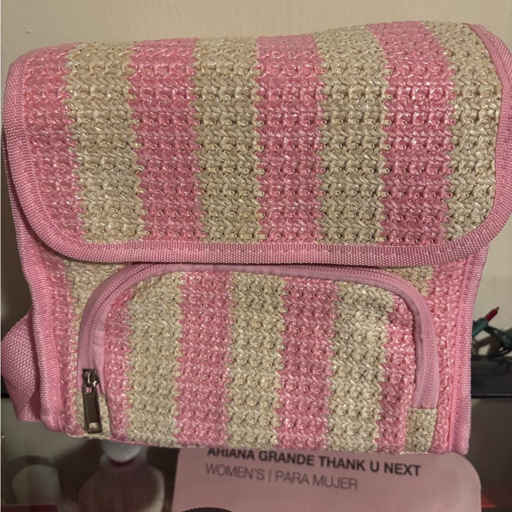 Woven Pink and Natural Straw Crossbody Bag